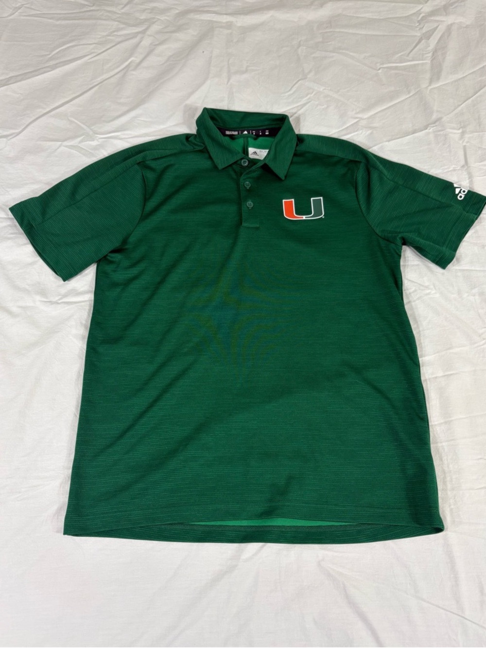 Adidas Mens Green Miami University Polyester Short Sleeve Polo Shirt M